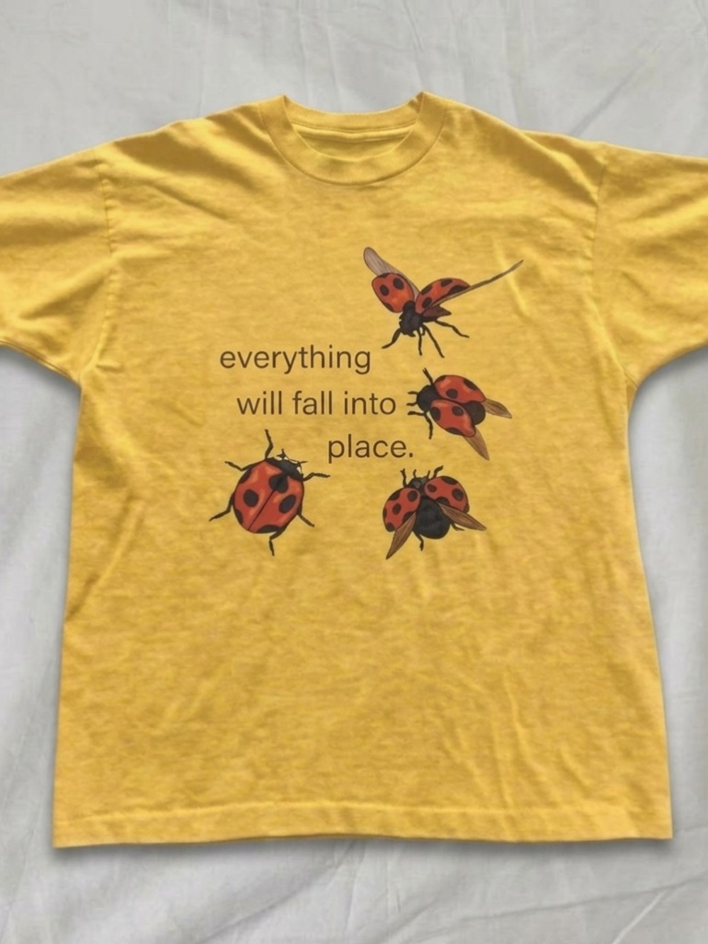 Gildan Yellow Short Sleeve Tee with Ladybug Graphic